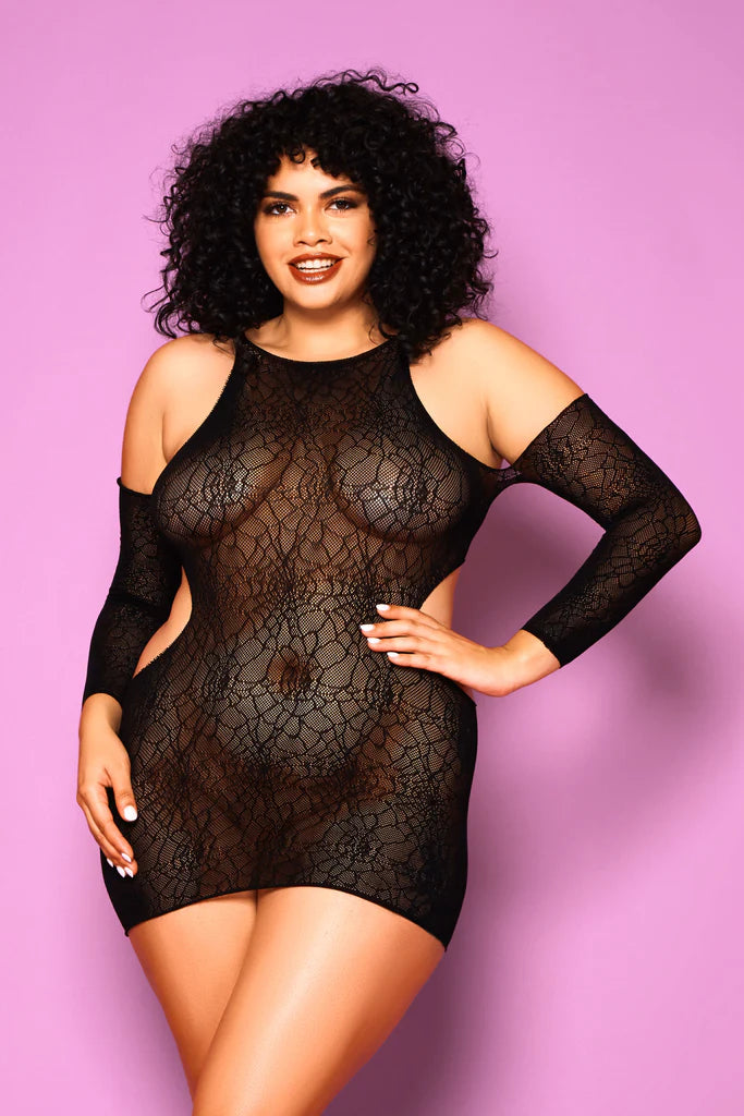 Long sleeve cold shoulder chemise with side cut-out detail