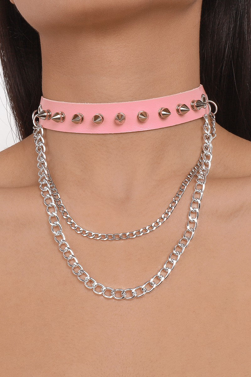 Punk Spike Rivet Choker Collar Chain Necklace