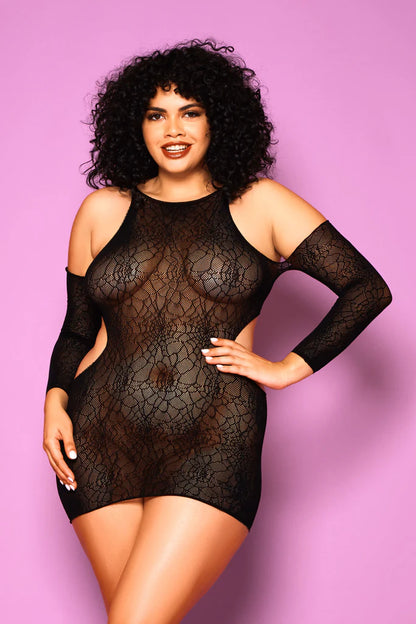 Long sleeve cold shoulder chemise with side cut-out detail