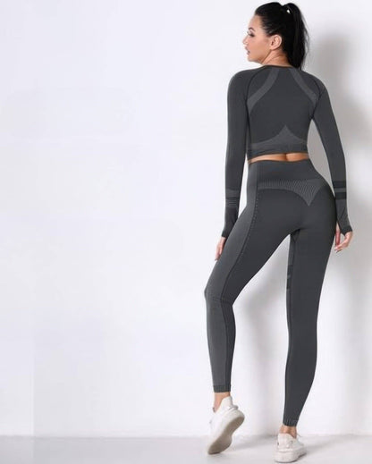Seamless Long Sleeve Solid Yoga Set