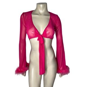Sheer neon pink feathered crop