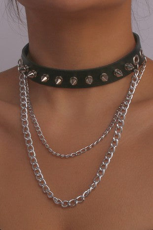 Punk Spike Rivet Choker Collar Chain Necklace