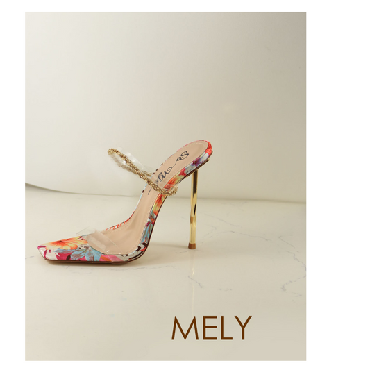 Multi color gold heel sandal